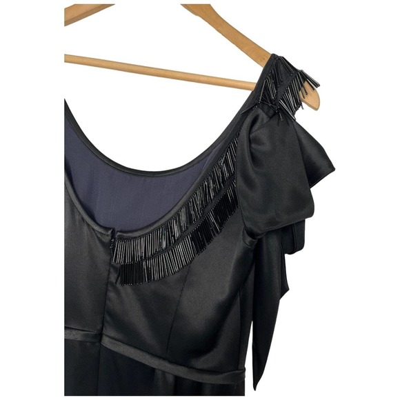 Lavender Label Vera Wang Beaded Cocktail Ruffle Sleeveless Satin Dress Black 6 - Picture 8 of 16